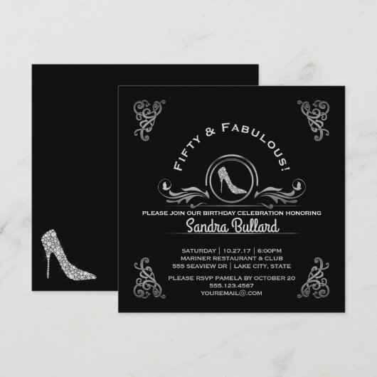 Vijftig en fantastische Diamond High Heels Verjaar Kaart (Voorkant / Achterkant)