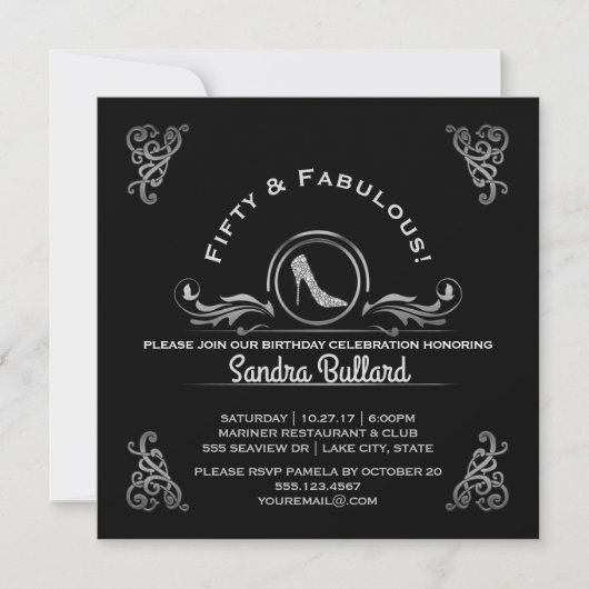 Vijftig en fantastische Diamond High Heels Verjaar Kaart (Voorkant)