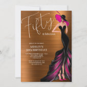 Vijftig en fantastische elegante roze 50e verjaard kaart (Voorkant)