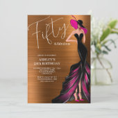 Vijftig en fantastische elegante roze 50e verjaard kaart (Staand voorkant)