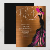 Vijftig en fantastische elegante roze 50e verjaard kaart (Voorkant / Achterkant)