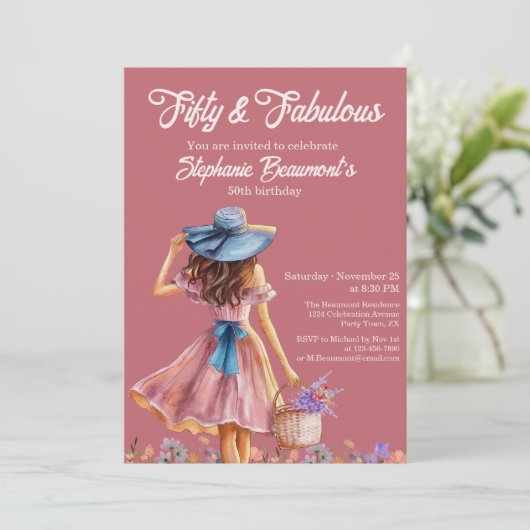 Vijftig en fantastische elegante vrouw 50ste verja kaart (Staand voorkant)