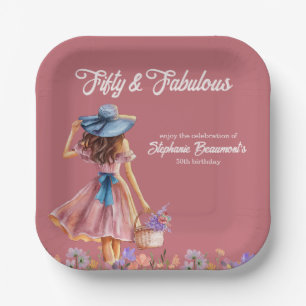 Vijftig en fantastische elegante vrouw 50ste verja papieren bordje