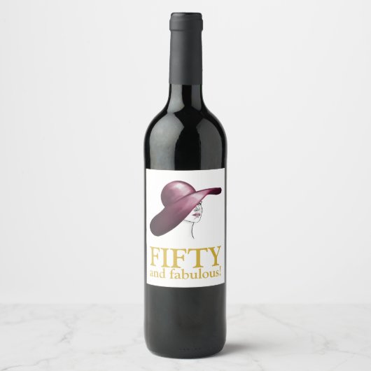 Vijftig en fantastische elegante vrouw wijn etiket (Voorkant)