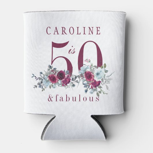 Vijftig en fantastische foto bloemen 50ste verjaar blikjeskoeler (Voorkant)