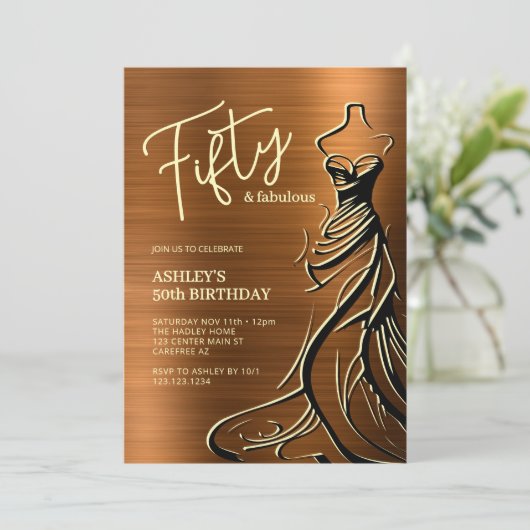 Vijftig en fantastische jurk koper 50ste verjaarda kaart (Staand voorkant)