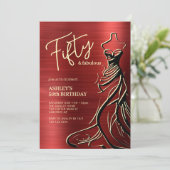 Vijftig en fantastische jurk rood 50ste verjaardag kaart (Staand voorkant)