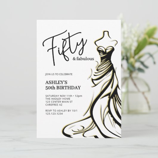Vijftig en fantastische jurk zwart wit 50ste verja kaart (Staand voorkant)