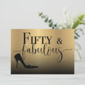Vijftig en fantastische metallic gouden verjaardag kaart (Staand voorkant)