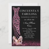 Vijftig en fantastische Pink Glam Spaanse 50ste ve Kaart (Voorkant)