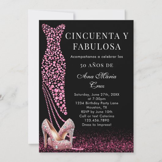 Vijftig en fantastische Pink Glam Spaanse 50ste ve Kaart (Voorkant)