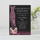 Vijftig en fantastische Pink Glam Spaanse 50ste ve Kaart (Staand voorkant)