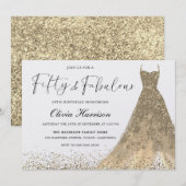 Vijftig en fantastische prachtige gouden jurk 50e  kaart (Voorkant / Achterkant)