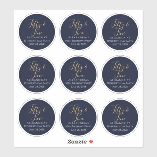 Vijftig en Fijn 50e Verjaardag Beker Decals Navy G Sticker (Vel)
