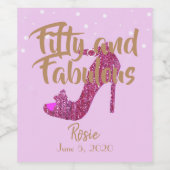 Vijftig en handig meisjeSparkly Hot Pink Gold-teks Wijn Etiket (Enkel label)