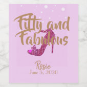 Vijftig en handig meisjeSparkly Hot Pink Gold-teks Wijn Etiket (Enkel label)