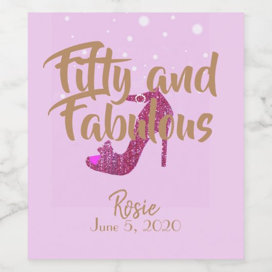 Vijftig en handig meisjeSparkly Hot Pink Gold-teks Wijn Etiket (Enkel label)