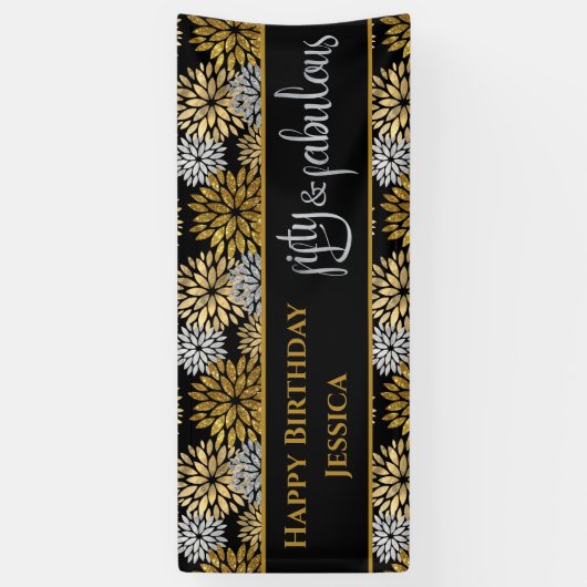 Vijftig en heerlijk zwarte en gouden gelukkige ver spandoek (Verticaal)