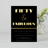 Vijftig en verbazingwekkend! Retro Black en Gold 5 Folie Uitnodiging (Staand Voorkant)