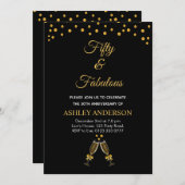 Vijftig en verbluffend met gouden confetti in zwar kaart (Voorkant / Achterkant)