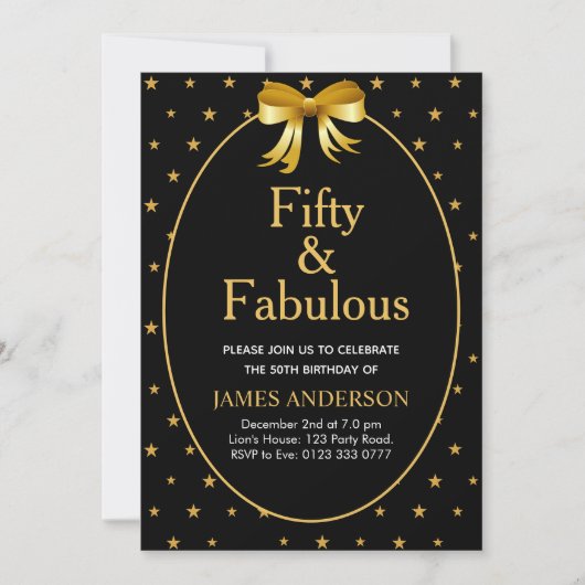 Vijftig en verbluffend met gouden sterren op zwart kaart (Voorkant)