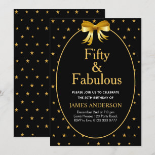 Vijftig en verbluffend met gouden sterren op zwart kaart