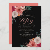 Vijftig fabelachtig koraal roos verjaardagsfeest kaart (Voorkant / Achterkant)