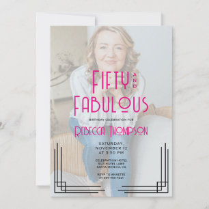 Vijftig Fabelachtige Foto Roze Art Deco 50ste Verj Kaart