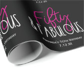 Vijftig & Fabulous 50e Verjaardag w Custom Text Zw Cadeaupapier (Rol Hoek)