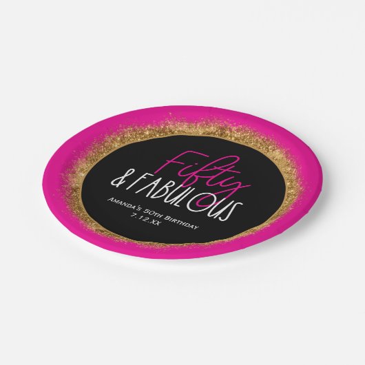 Vijftig & Fabulous 50e Verjaardag w Custom Text Zw Papieren Bordje (Gekanteld)