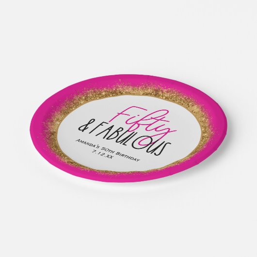 Vijftig & Fabulous 50ste Verjaardag met Aangepaste Papieren Bordje (Gekanteld)