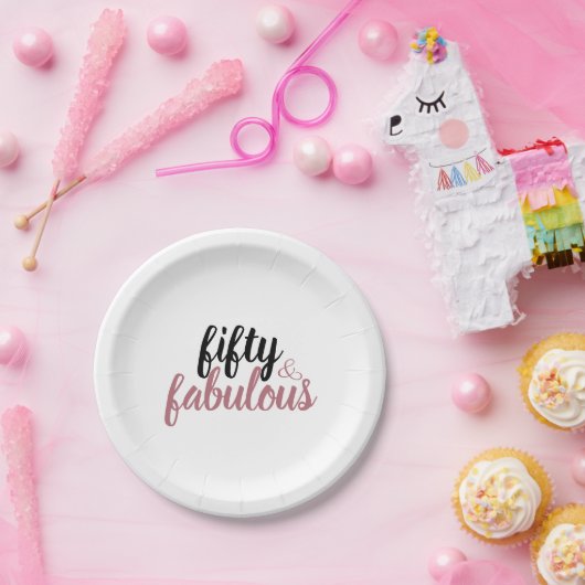 Vijftig & Fabulous 50ste Verjaardagsfeestje Roos G Papieren Bordje (Feest)