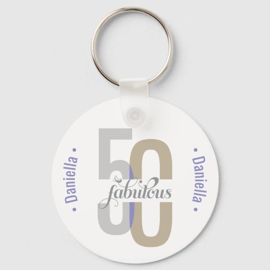 Vijftig & Fabulous 50th Birthday Elegante naam Sleutelhanger (Voorkant)