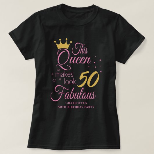 Vijftig Fabulous 50th Birthday Party Black Pink T-shirt (Design voorkant)
