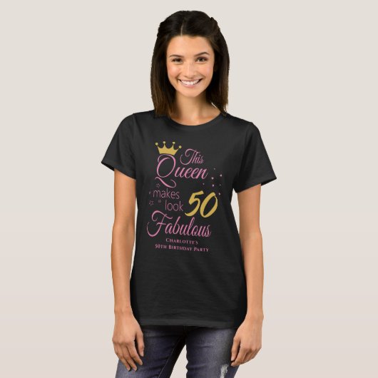 Vijftig Fabulous 50th Birthday Party Black Pink T-shirt (Voorkant volledig)