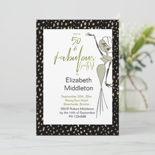 Vijftig Fabulous 50th Black Gold Elegant Birthday Kaart (Staand voorkant)