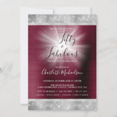 Vijftig & Fabulous Burgundy Zilveren Glam Schitter Kaart (Voorkant)