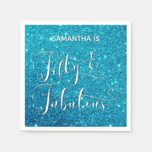 Vijftig & Fabulous Calligrafie op Turquoise Glitte Servet
