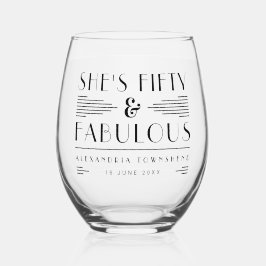 Vijftig & Fabulous Chic Art Deco 50ste verjaardag Wijnglas Zonder Voet