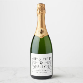 Vijftig & Fabulous Chic Art Deco Naam 50ste Verjaa Sparkling Wijnetiket
