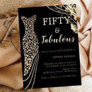 Vijftig & Fabulous Elegante Gouden Jurk 50e Verjaa Folie Uitnodiging