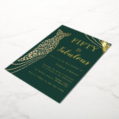 Vijftig & Fabulous Emerald Gold Dress 50ste Verjaa Folie Uitnodiging (Gedraaid)