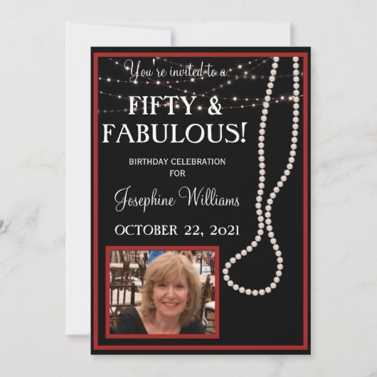 Vijftig & Fabulous Foto Rode en Zwarte Parels Part Kaart (Voorkant)