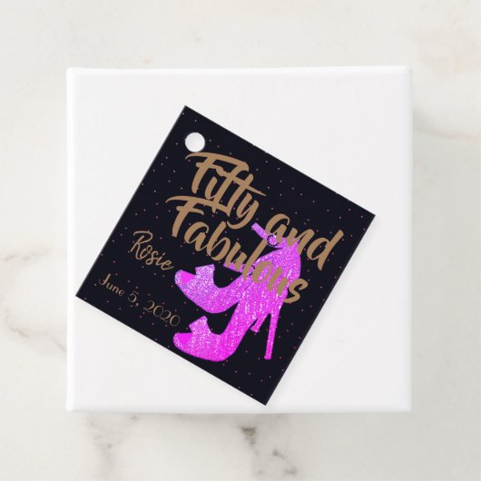 Vijftig & Fabulous Girly Sparkly Hot Roze Schoen T Bedankjes Labels (In situ)