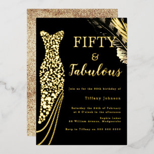 Vijftig & Fabulous Goud Folie Jurk 50ste Verjaarda Uitnodiging