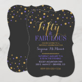 Vijftig & Fabulous Goud & Paarse Confetti Stippen Kaart (Voorkant / Achterkant)