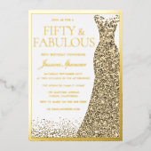 Vijftig & Fabulous Gouden Folie 50e Verjaardag Folie Uitnodiging (Voorkant)