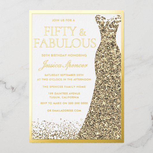 Vijftig & Fabulous Gouden Folie 50e Verjaardag Folie Uitnodiging (Voorkant)