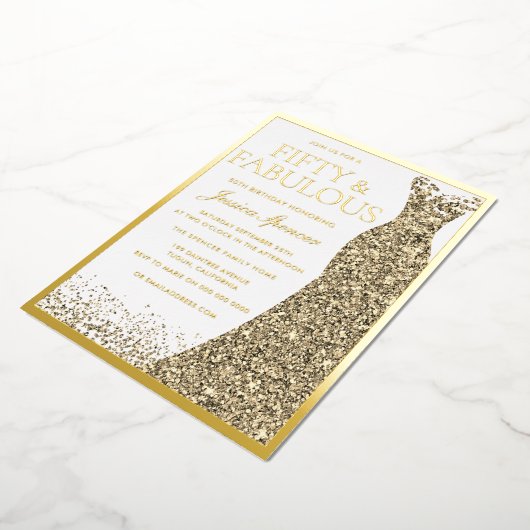 Vijftig & Fabulous Gouden Folie 50e Verjaardag Folie Uitnodiging (Gedraaid)