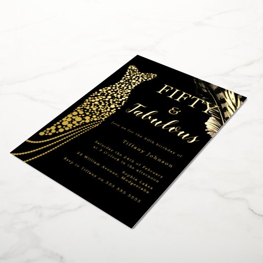 Vijftig & Fabulous Gouden Folie Jurk 50ste Verjaar Folie Uitnodiging (Gedraaid)